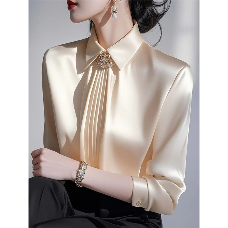 Shirt Camp Collar - 2025 printemps nouveau tempérament Satin Blouse