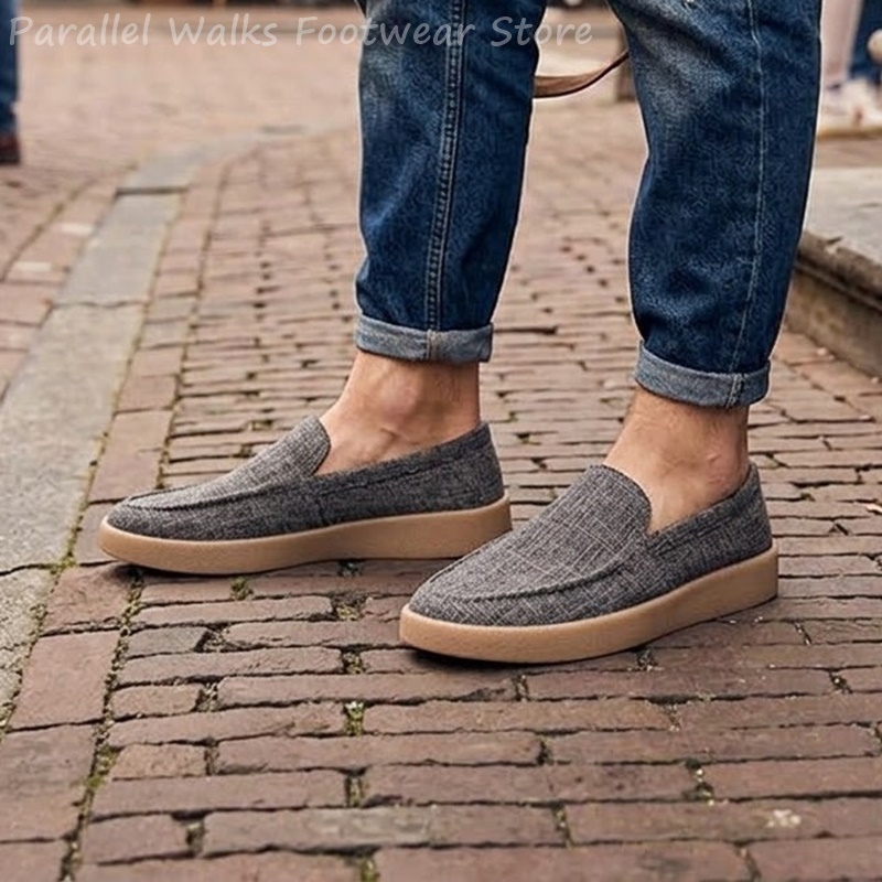 Espadrille Slip On - Mocassins en toile pour hommes, respirants,